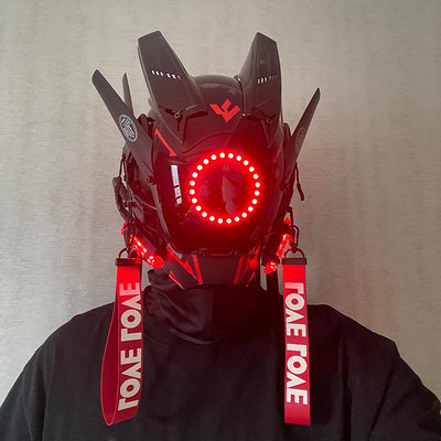 賽博朋克頭盔cosplay發光面具鐵血戰士機械面罩假面騎士頭套荒坂