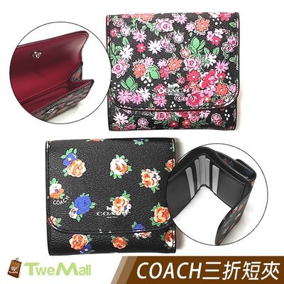 COACH短夾零錢包防刮皮革三折(黑/桃紅)現貨100%正品全省專櫃可送修twemall