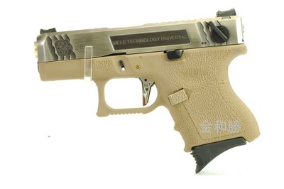 JHS（（金和勝 生存遊戲專賣））烙印戰鬥版 沙色握把 WET 銀滑套金槍管 G26 瓦斯手槍 4673
