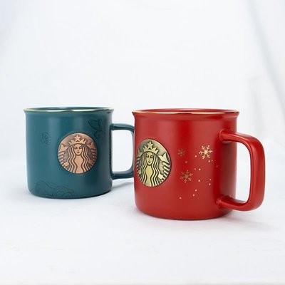 新款星巴克咖啡陶瓷杯子大容量圣誕節復古風馬克杯情侶禮盒琺瑯杯咖啡杯子超夯 正品 現貨