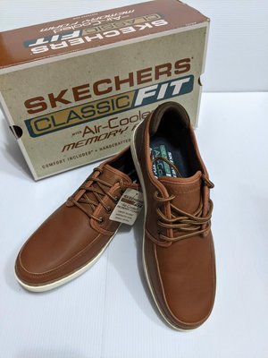 『BAN'S SHOP』Skechers 男生 輕量氣墊鞋 皮革休閒鞋 咖啡 全新真品 US 8.5