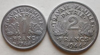 【二手】 法國1944年C版1法郎2法郎鋁幣1820 錢幣 硬幣 紀念幣【明月軒】