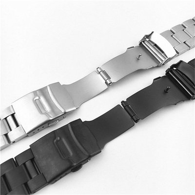 新款三珠潛水弧口手錶帶 seiko系列及其它大部分腕錶通用 彎頭折疊安全扣 不銹鋼實心拉沙錶帶 雙保險扣 20 22mm