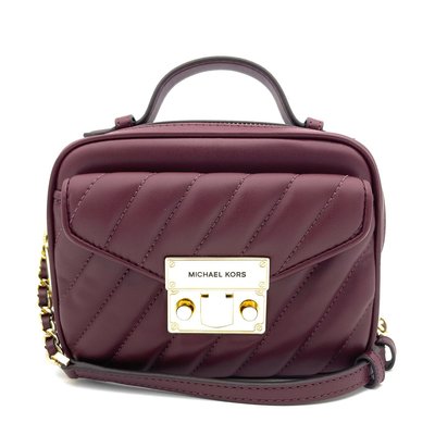 【美麗小舖】MICHAEL KORS MK 櫻桃紅色 絎縫皮革 側背包 相機包 斜背包 盒子包 手提包~M62014