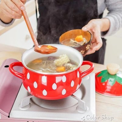 琺瑯鍋搪瓷日本草莓加厚琺瑯加厚18cm湯鍋電磁爐燃氣通用雙耳家用XBDshk促銷