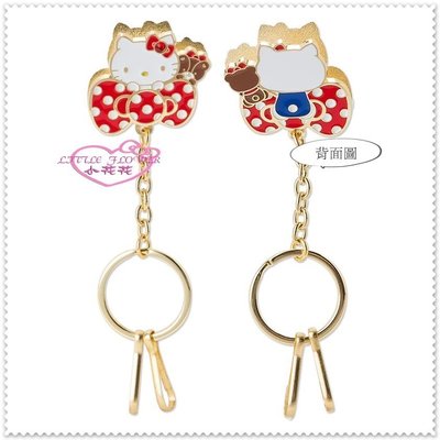 小花花日本精品♥ Hello Kitty  夾式鑰匙圈 造型夾式鑰匙圈趴姿紅色點點緞帶小熊56950502