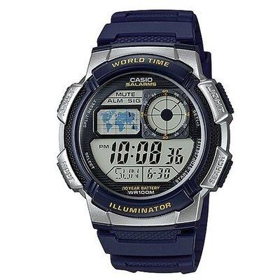 CASIO WATCH 世界之城電子數位膠帶錶型號 : AE-1000W-2A-藍/43.7mm【神梭鐘錶】