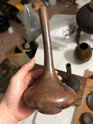 日本回流班銅花瓶 老唐銅花瓶 歪脖花瓶 器形獨特
