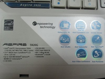 台中筆電維修: 宏碁 Acer aspire 5920g 機板潑到水,面板人為破裂,不過電,時開時不開,顯示花頻機板維修
