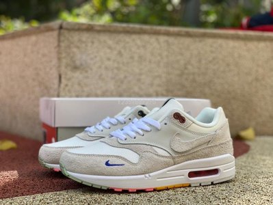 Nike Air Max 1 PRM 灰白 小藍勾 麂皮 跑步鞋 FB4959-121