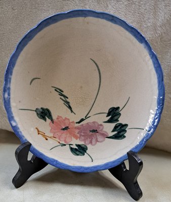 永誠精品尋寶地 NO.7898 古早瓷盤 老碗盤 手繪花卉圖樣 古董收藏 居家擺飾 不含腳架
