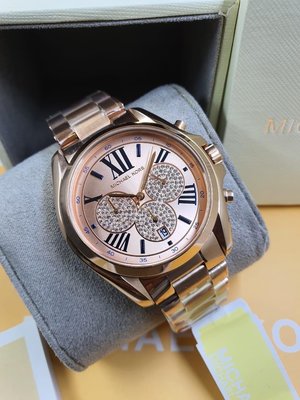 MICHAEL KORS 玫瑰金色不鏽鋼錶帶 三眼計時 石英 女士手錶MK6321 腕錶
