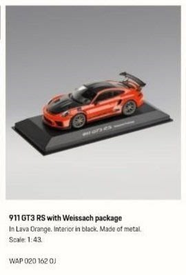 保時捷車主精品全新德國原版911 GT3 RS with Weissach Package 紅色1/43模型車（911系列M）