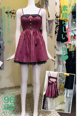 Gina Su全新附吊牌時尚甜美款桃紅黑格紋可愛洋裝#36直購價690元（ VK、MOMA、iROOMiss O、鴿子