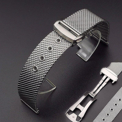 20 毫米 22 毫米銀色網眼不銹鋼錶帶,適用於歐米茄 Seamaster 007 手鍊折疊扣錶帶更換--台北之家