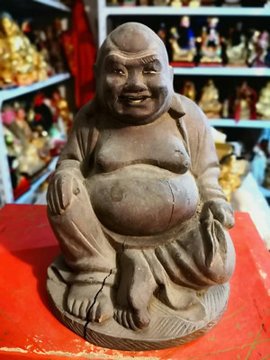 【二手】 傳統老木雕彌勒佛造像，開臉喜慶，做工古拙。高16.5x11厘2132 木雕 花板 佛像【櫻子古玩】