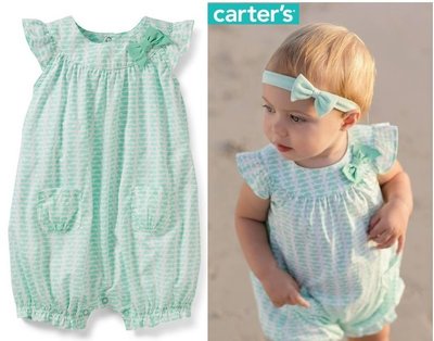 carter's 清新綠短袖連身衣/兔裝 12m(售550含運）