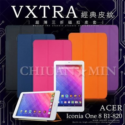 全民3C VXTRA Acer 宏碁 Iconia One 8 B1-820 經典皮紋三折保護套 站立 支架 平板套