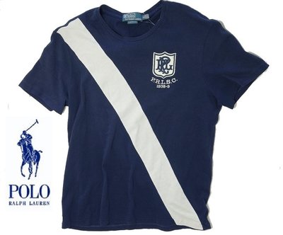 POLO Ralph Lauren RL 短袖T恤 白斜紋 電繡 LOGO 校園風 藍色 XL【以靡專櫃正品現貨】