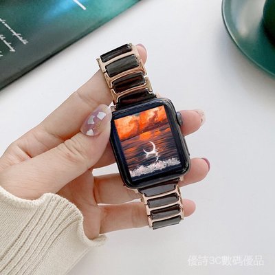 適用於apple watch se工字三珠陶瓷不銹鋼 蘋果56代手錶 金屬錶帶