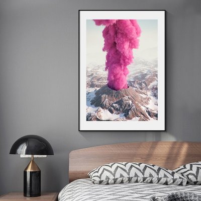 粉色火山北歐ins風格抽像風景掛畫服裝店畫工作室室裝飾畫
