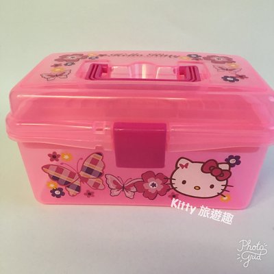 [Kitty 旅遊趣] Hello Kitty 雙層收納提盒 文具盒 小物收納盒 勞作盒 凱蒂貓 粉紅色 透明收納盒