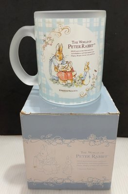 龍廬-自藏出清~玻璃製品-Peter Rabbit 2012年台灣製PR彼得兔比得兔格紋玻璃馬克杯-藍 /只有1個