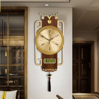 掛鐘客廳家用時尚簡約裝飾創意實木中國風鐘表輕奢時鐘掛鐘客廳超夯 正品 現貨