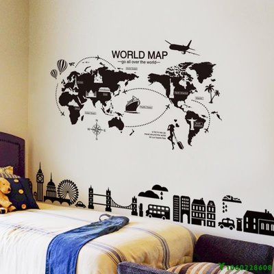 【熱賣精選】世界地圖墻面貼紙宿舍寢室墻壁紙創意墻貼畫臥室床頭裝飾墻紙自粘