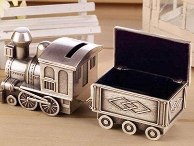 4123b 歐洲進口  金屬製火車頭蒸氣火車是飾品首飾項鍊收納盒儲物盒存錢筒桶罐子櫥窗房間擺件裝飾品送禮禮物