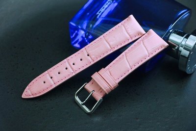 進口皮料19mm收16mm 高級感！真皮壓鱷魚皮紋錶帶,armani蕭邦chopard錶可代用-粉紅色