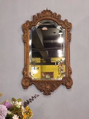 【卡卡頌  歐洲古董】法國 高質感 立體  實木 木雕 路易十五 古典  掛鏡  古董鏡 MI0118 ✬