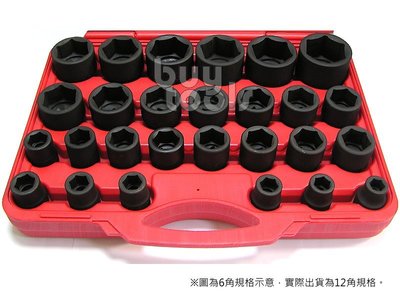 BuyTools《專業級》氣動六分短套筒組,6分12角氣動套筒組,17~60mm*27pcs,吹氣盒裝,台灣製造「含稅」