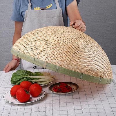 竹編餐桌罩防蠅飯菜罩菜蓋大號剩菜罩子桌罩圓形家用蓋菜罩竹制品