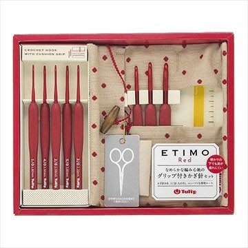 【本月促銷↘$2900】日本TULIP ETIMO 紅色有柄廣島鉤針組套【附精美布套；鉤針8支；量尺1把；縫針2支】