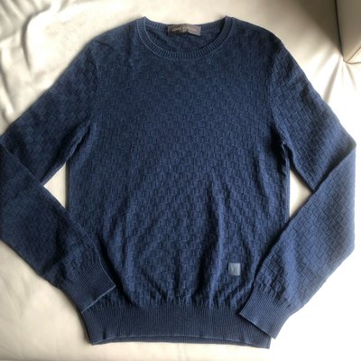 [品味人生2]保證正品 Louis Vuitton LV 深藍色  經典格紋  毛衣 size XS 適合S或M