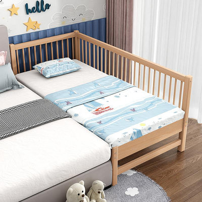 櫸木拼接床純實木兒童床嬰兒床男孩小床女孩加寬床加高護欄床邊床