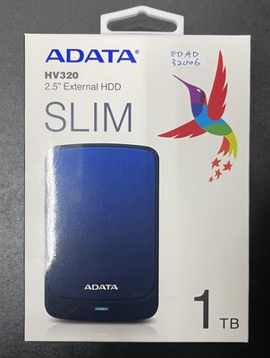 【章魚先生】ADATA 威剛 HV320 1TB 2.5吋外接式硬碟 藍色