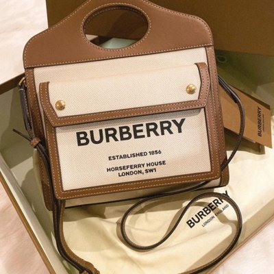 Burberry 巴寶莉 80317461 字母雙面郵差包 帆布單肩包 斜挎包手提包 女包 迷你中號
