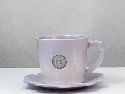 星巴克23新品夏日繁花系列紫色貓咪款花團錦簇陶瓷馬克咖啡杯盤組