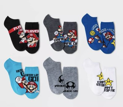 美國加州好物代購 現貨 Super Mario 超級馬力歐 六件組 兒童短襪 卡通襪 運動短襪 小童襪子 腳踝襪 瑪莉歐