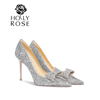 HolyRose婚鞋女水晶新娘鞋成人禮銀色高跟鞋主婚紗平時可穿婚禮鞋