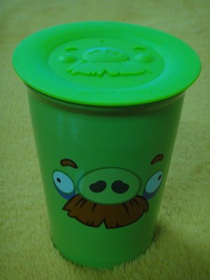 7-11_Angry Birds 憤怒鳥雙層陶瓷杯- 綠色 鬍子豬 (附立體造型杯蓋)