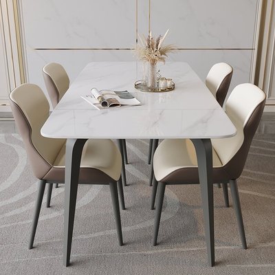 簡約亮光巖板餐桌現代小戶型客廳家用長方形飯桌大理石餐桌椅組合滿減 促銷 夏季