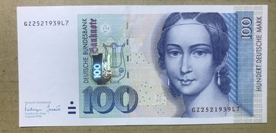 全新 德國紙幣  100馬克  紙鈔    女音樂家 克拉克.舒曼