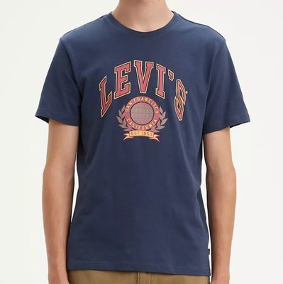 【美麗小舖】 Levi's 深藍色 男裝 LOGO款 T恤 短袖 短T-Shirt 圓領上衣 純棉~L10663