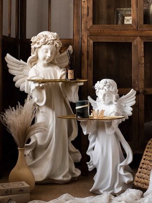天使托盤置物架創意雕塑玄關客廳桌面居家裝飾茶几落地擺設擺輕奢傢俱收納架子 小/中/大