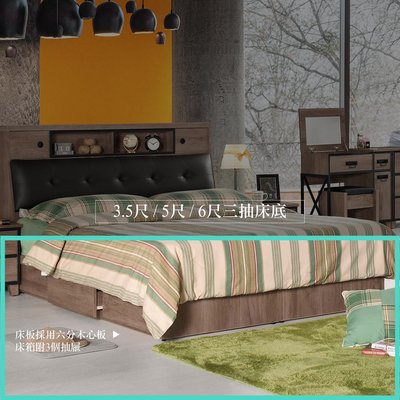 【在地人傢俱】22 美麗購-哈麥德工業風灰橡色木紋5尺三抽抽屜式雙人床底 CM121-11