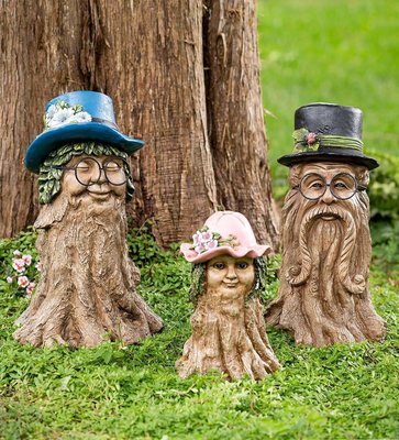 花園園藝樹樁家庭樹脂工藝品擺件裝飾Tree Stump Family花園裝飾（規格不同價格也不同