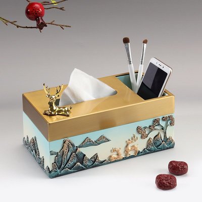 新中式復古風紙巾盒奢華家用客廳茶幾擺件遙控器多功能抽紙收納盒